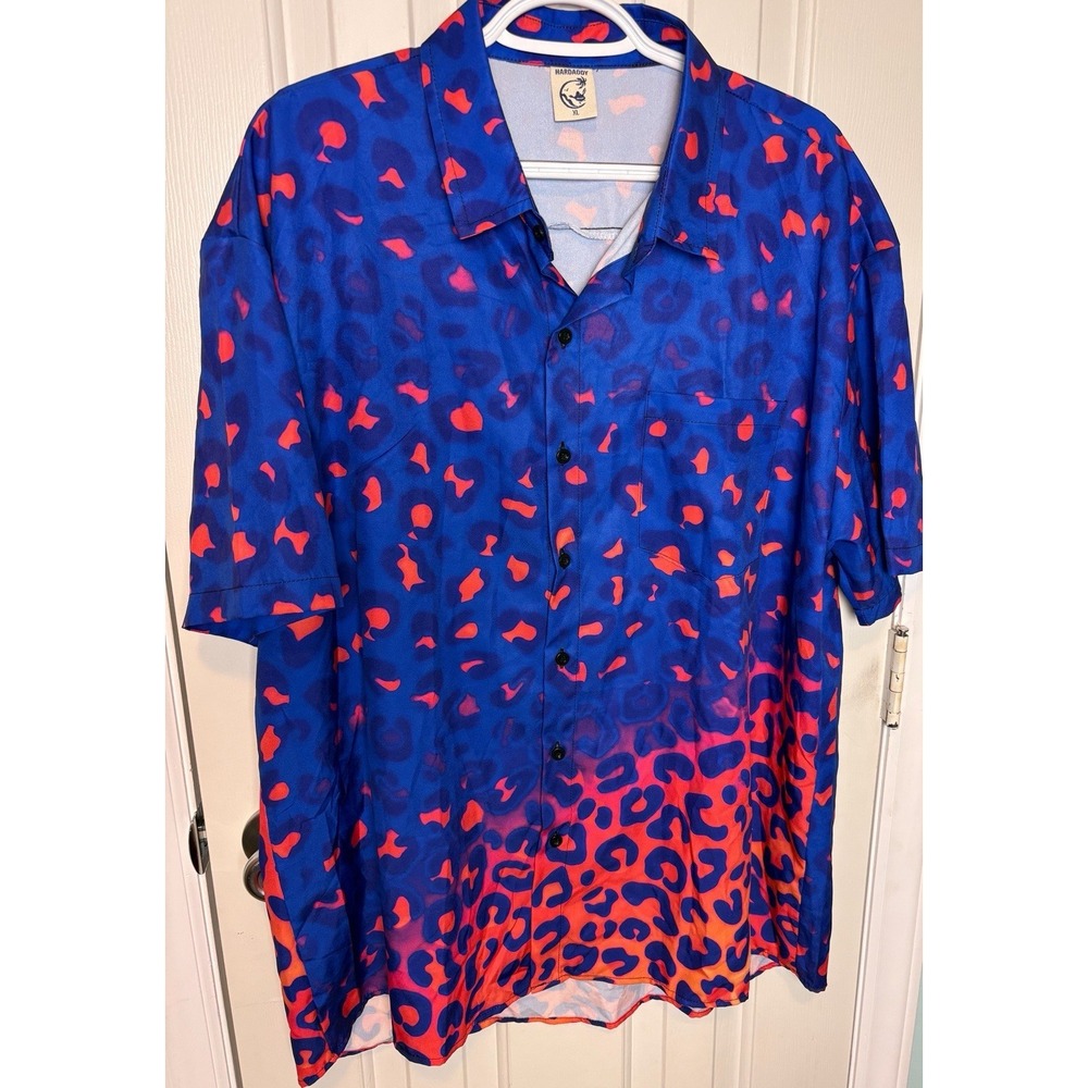 Hardaddy Button Up Shirt Men XL Cheetah Short Sleeve Neon Multicolor